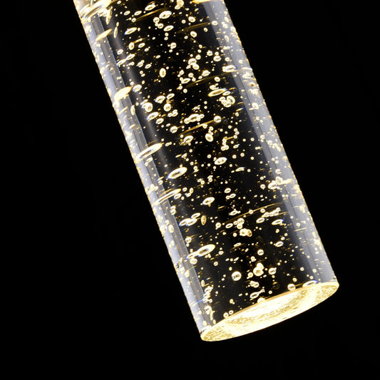 Sølv pendellampe med cylindrisk glas og bobledetaljer